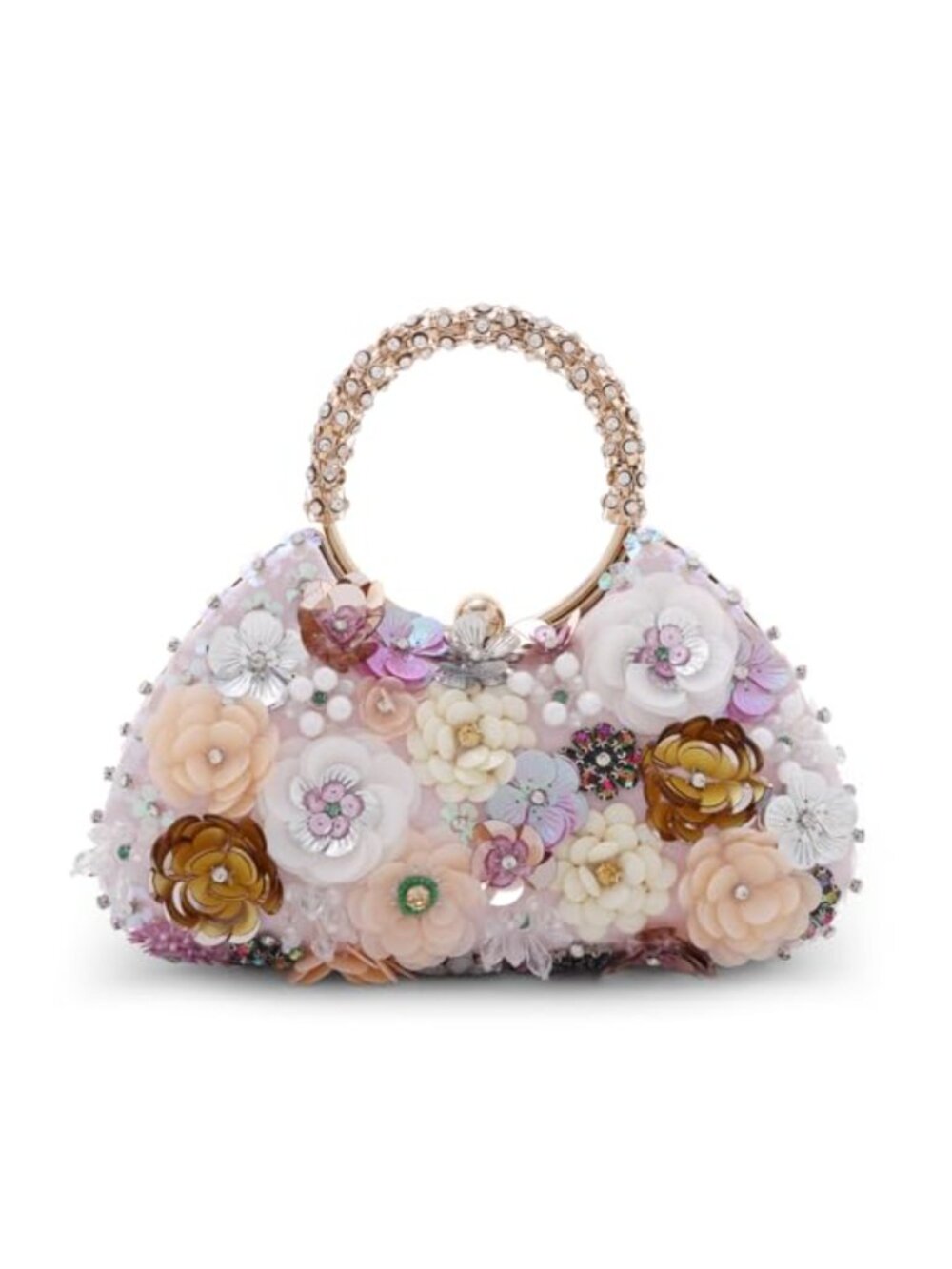 3D Floral Clutch Purse Crystal Rhinestone Evening Handbag with Chain Strap